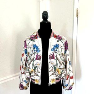 Anthropologie Elevenses Rubie Floral  Bomber Jacket Small Cropped Zip Up